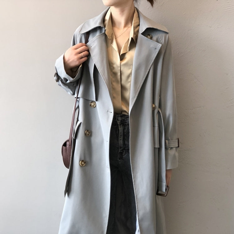 Ladies Double-breasted Long Windbreaker Jacket