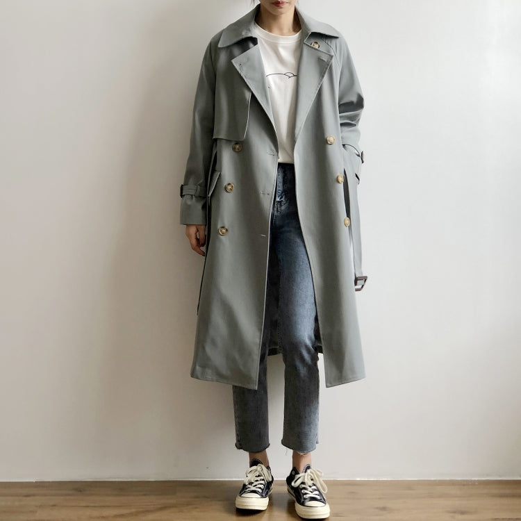 Ladies Double-breasted Long Windbreaker Jacket