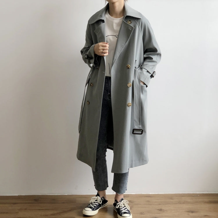 Ladies Double-breasted Long Windbreaker Jacket