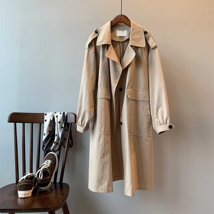 Ladies Mid-length Solid Color Long-sleeved Trench Coat