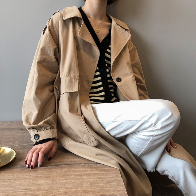 Ladies Mid-length Solid Color Long-sleeved Trench Coat