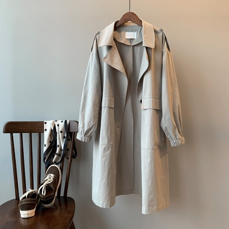 Ladies Mid-length Solid Color Long-sleeved Trench Coat