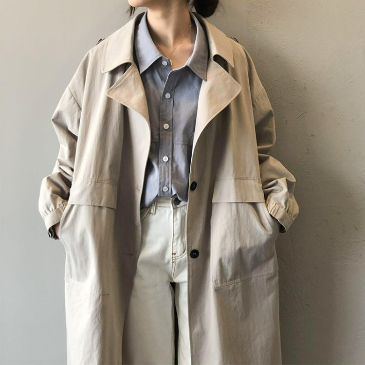 Ladies Mid-length Solid Color Long-sleeved Trench Coat