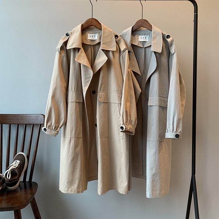 Ladies Mid-length Solid Color Long-sleeved Trench Coat