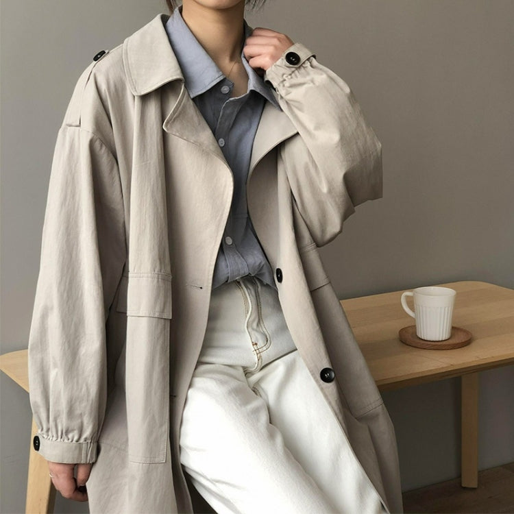 Ladies Mid-length Solid Color Long-sleeved Trench Coat