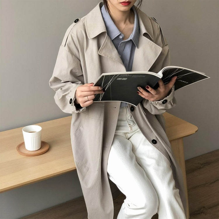 Ladies Mid-length Solid Color Long-sleeved Trench Coat