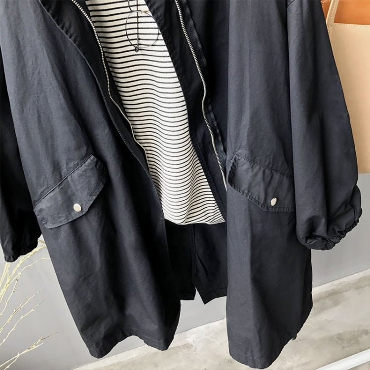 Ladies Mid-length Drawstring Washed Cotton Windbreaker Jacket