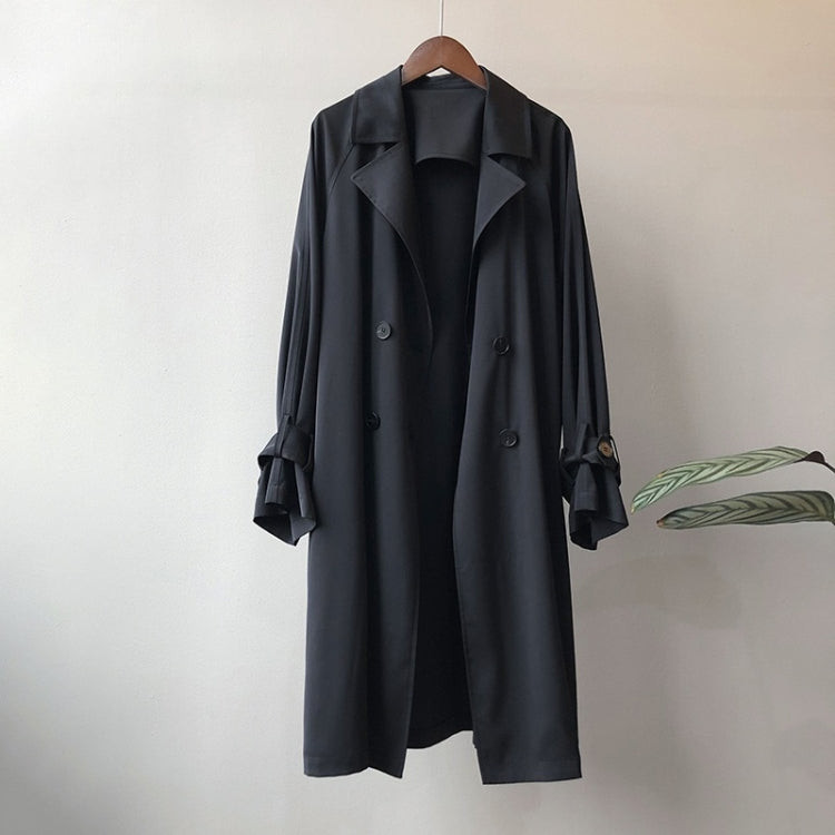 Ladies Long Loose Solid Color Windbreaker Jacket