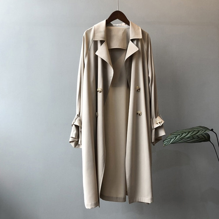 Ladies Long Loose Solid Color Windbreaker Jacket