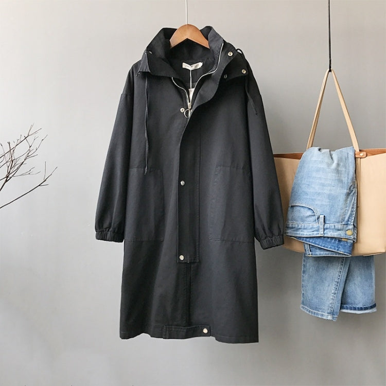 Ladies Mid-length Casual Hooded Windbreaker Jacket