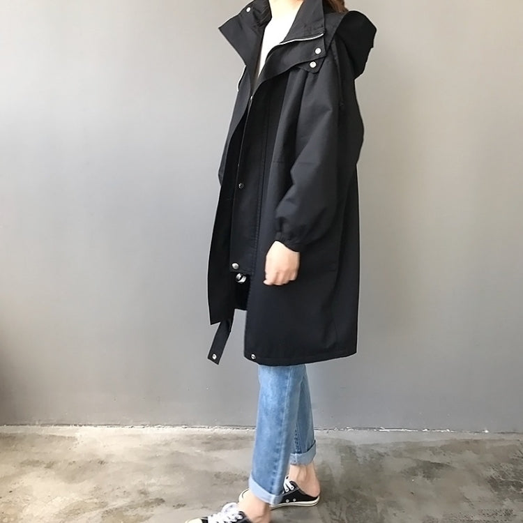 Ladies Mid-length Casual Hooded Windbreaker Jacket