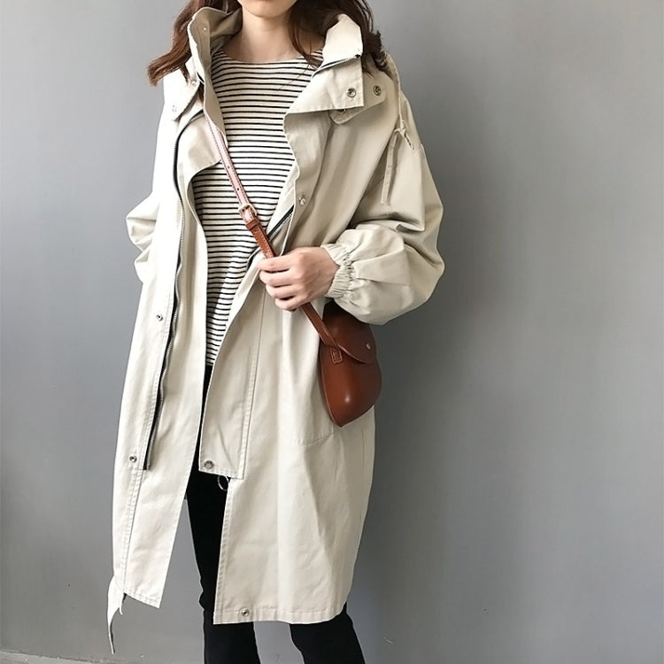 Ladies Mid-length Casual Hooded Windbreaker Jacket