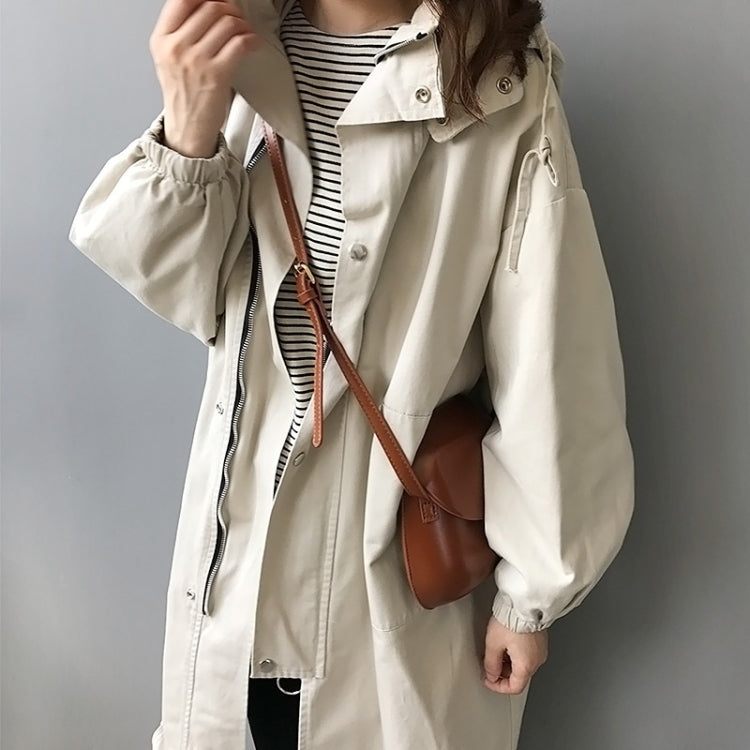 Ladies Mid-length Casual Hooded Windbreaker Jacket
