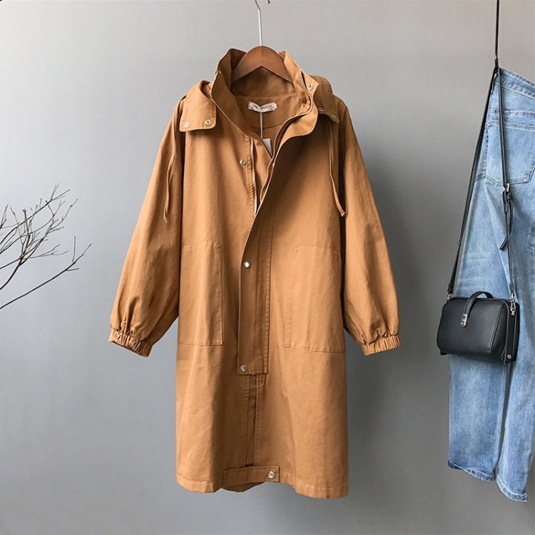 Ladies Mid-length Casual Hooded Windbreaker Jacket