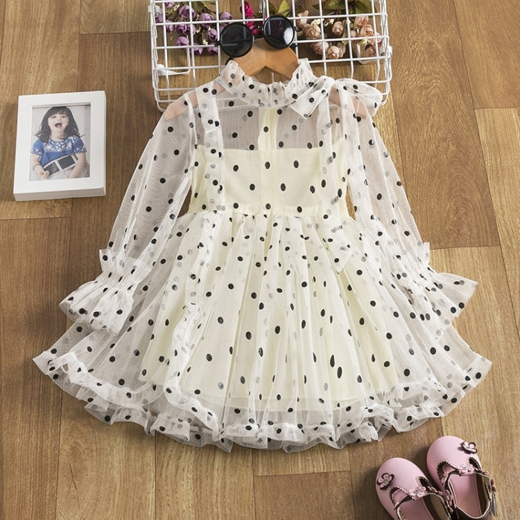 Dot Bow-knot Princess Dress Long-sleeved Mesh Dress For Girls