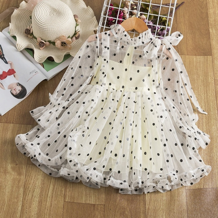 Dot Bow-knot Princess Dress Long-sleeved Mesh Dress For Girls