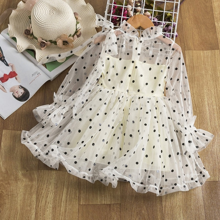 Dot Bow-knot Princess Dress Long-sleeved Mesh Dress For Girls