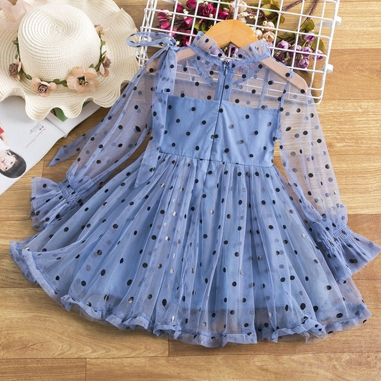 Dot Bow-knot Princess Dress Long-sleeved Mesh Dress For Girls