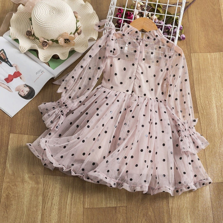 Dot Bow-knot Princess Dress Long-sleeved Mesh Dress For Girls