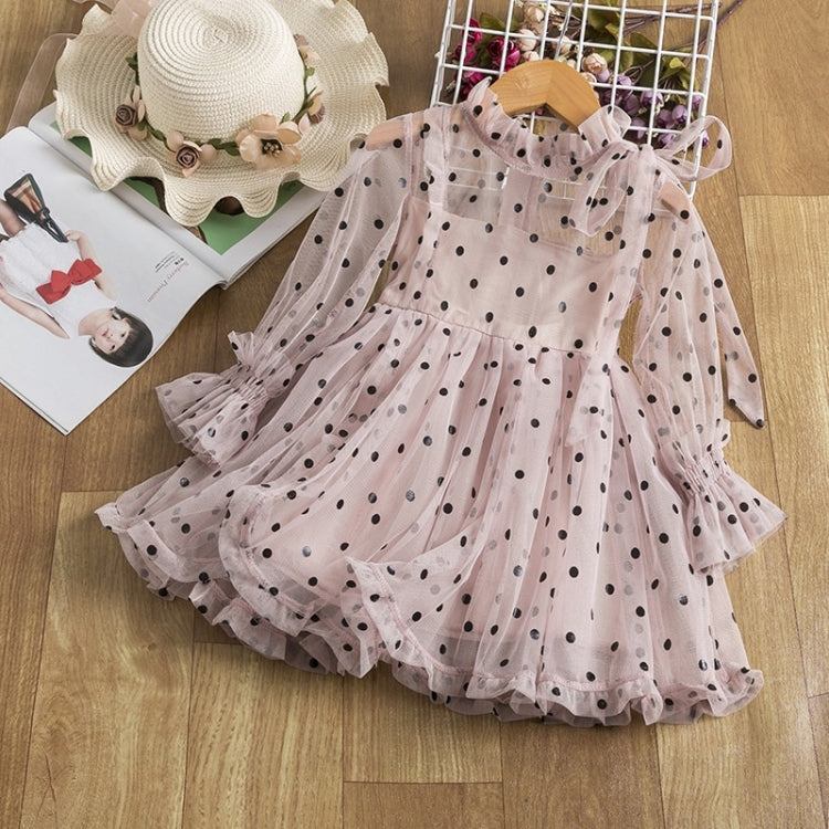 Dot Bow-knot Princess Dress Long-sleeved Mesh Dress For Girls