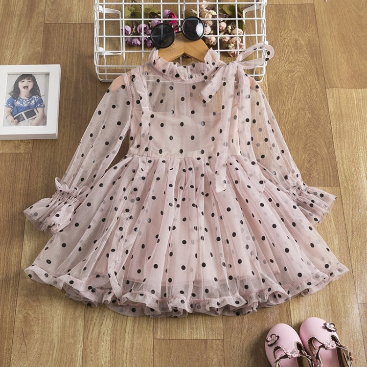 Dot Bow-knot Princess Dress Long-sleeved Mesh Dress For Girls