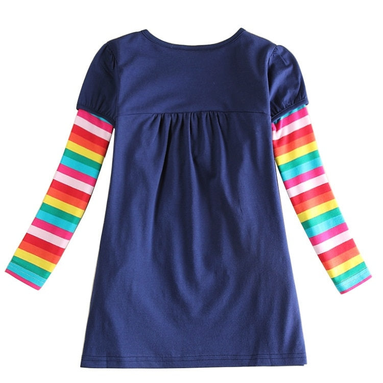 Spring and Autumn Striped Long Sleeve Dress for Girls