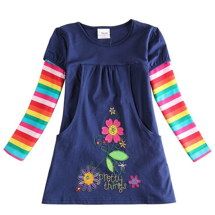 Spring and Autumn Striped Long Sleeve Dress for Girls