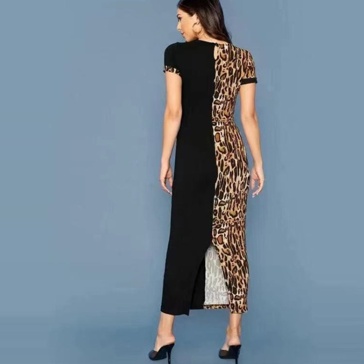 Ladies Print Stitching Short-sleeved Long Slim Dress