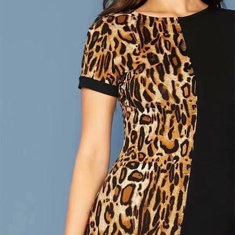 Ladies Print Stitching Short-sleeved Long Slim Dress