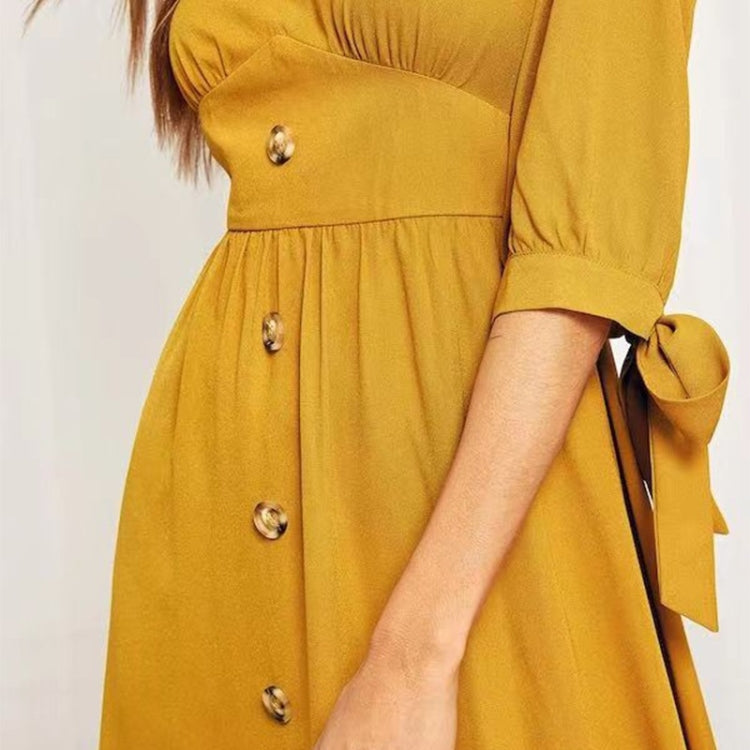 Ladies V-neck Slim Single-breasted Waist Dress