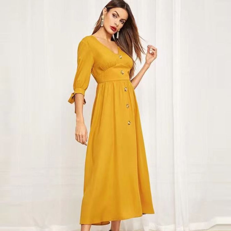 Ladies V-neck Slim Single-breasted Waist Dress