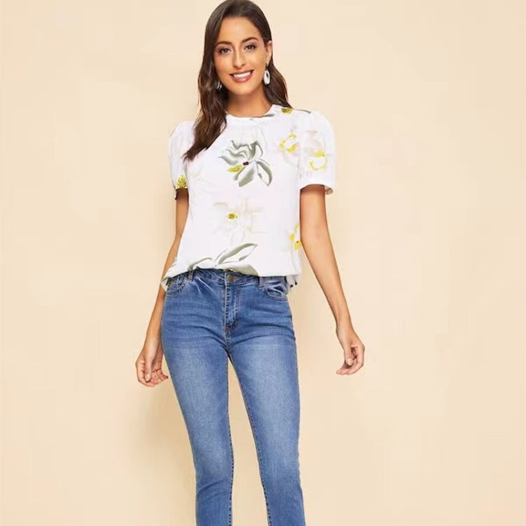 Ladies Round Neck Short Sleeve Printed Blouse (Free Size)