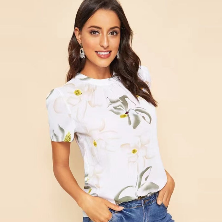 Ladies Round Neck Short Sleeve Printed Blouse (Free Size)