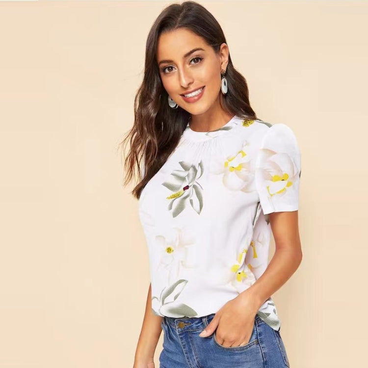 Ladies Round Neck Short Sleeve Printed Blouse (Free Size)