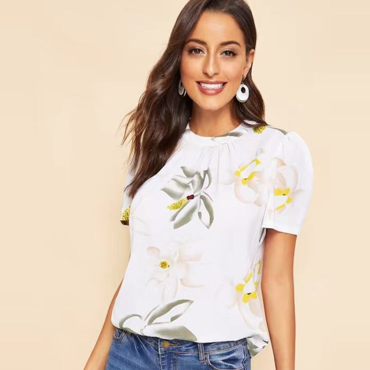 Ladies Round Neck Short Sleeve Printed Blouse (Free Size)