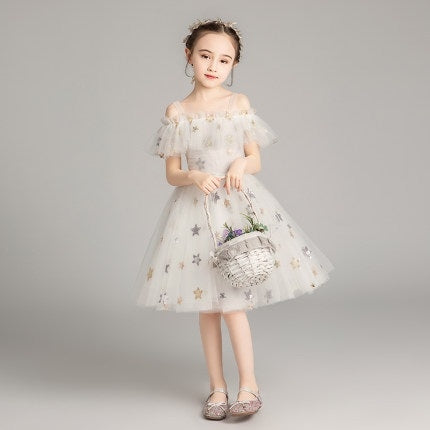 Five-pointed Star Pattern Short Lace Princess Dress Pettiskirt Performance Formal Dress for Girls