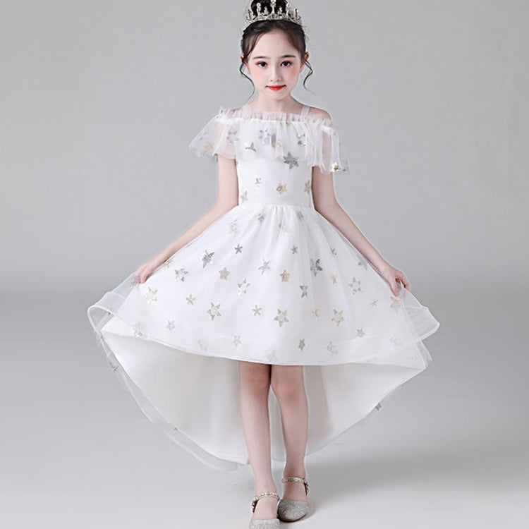 Five-pointed Star Pattern Short Front and Long Back Lace Princess Dress Pettiskirt Performance Formal Dress for Girls