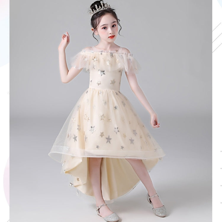 Five-pointed Star Pattern Short Front and Long Back Lace Princess Dress Pettiskirt Performance Formal Dress for Girls