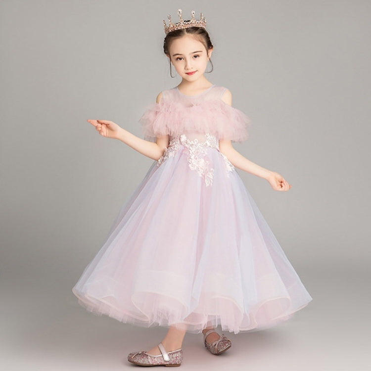 Embroidery Flower Pattern Long Lace Princess Dress Pettiskirt Performance Formal Dress for Girls