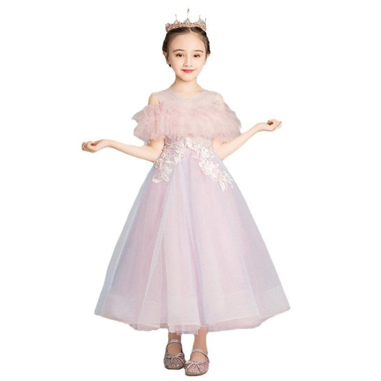 Embroidery Flower Pattern Long Lace Princess Dress Pettiskirt Performance Formal Dress for Girls