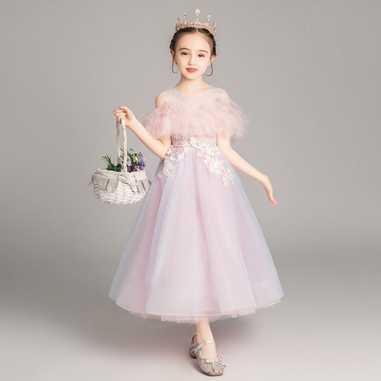 Embroidery Flower Pattern Long Lace Princess Dress Pettiskirt Performance Formal Dress for Girls
