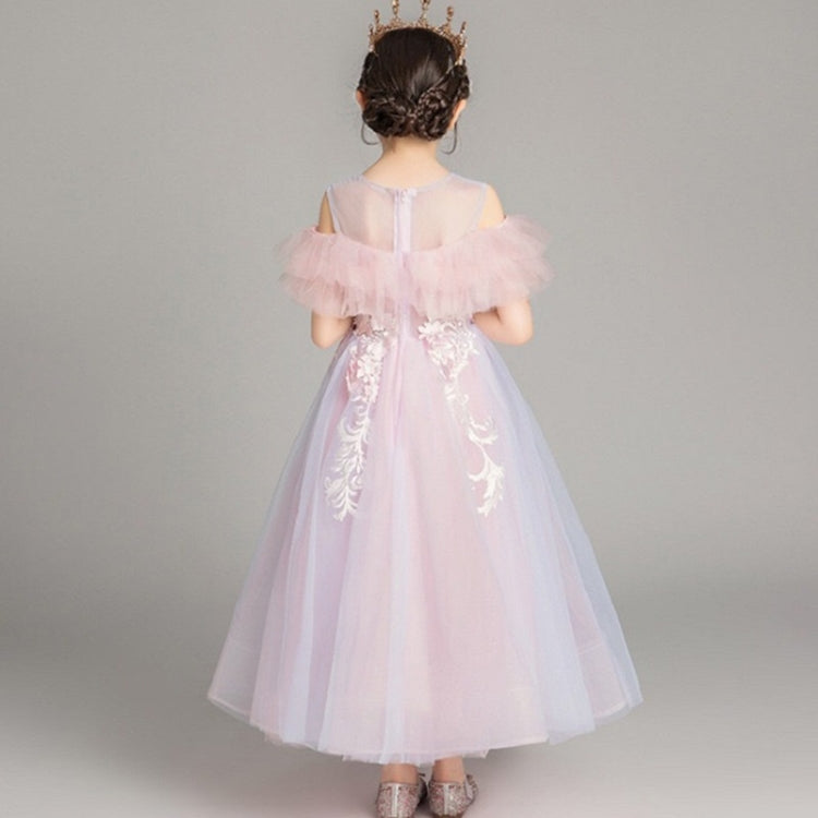 Embroidery Flower Pattern Long Lace Princess Dress Pettiskirt Performance Formal Dress for Girls