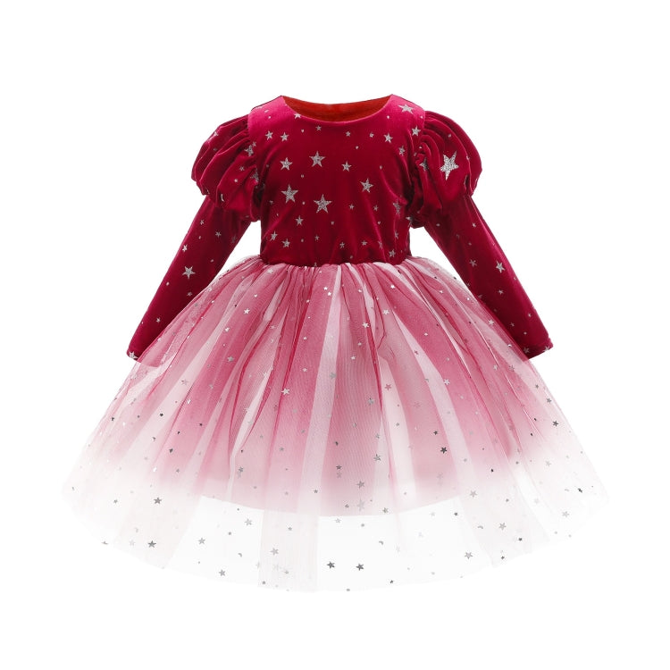 Winter Long-sleeved Velvet Starry Sky Princess Dress Pettiskirt Performance Formal Dress For Girls