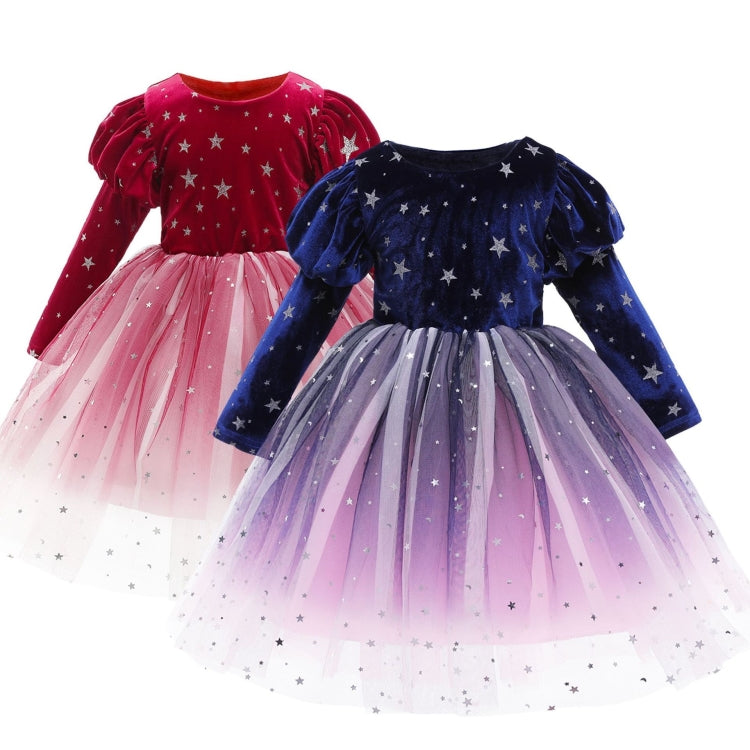 Winter Long-sleeved Velvet Starry Sky Princess Dress Pettiskirt Performance Formal Dress For Girls