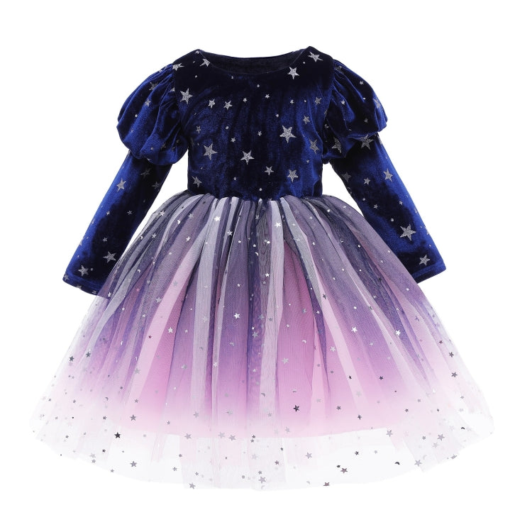 Winter Long-sleeved Velvet Starry Sky Princess Dress Pettiskirt Performance Formal Dress For Girls