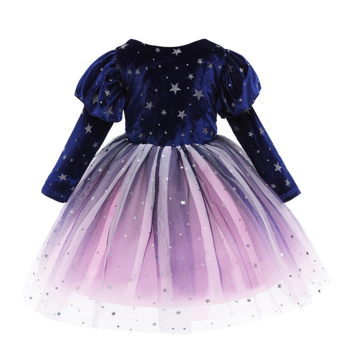 Winter Long-sleeved Velvet Starry Sky Princess Dress Pettiskirt Performance Formal Dress For Girls