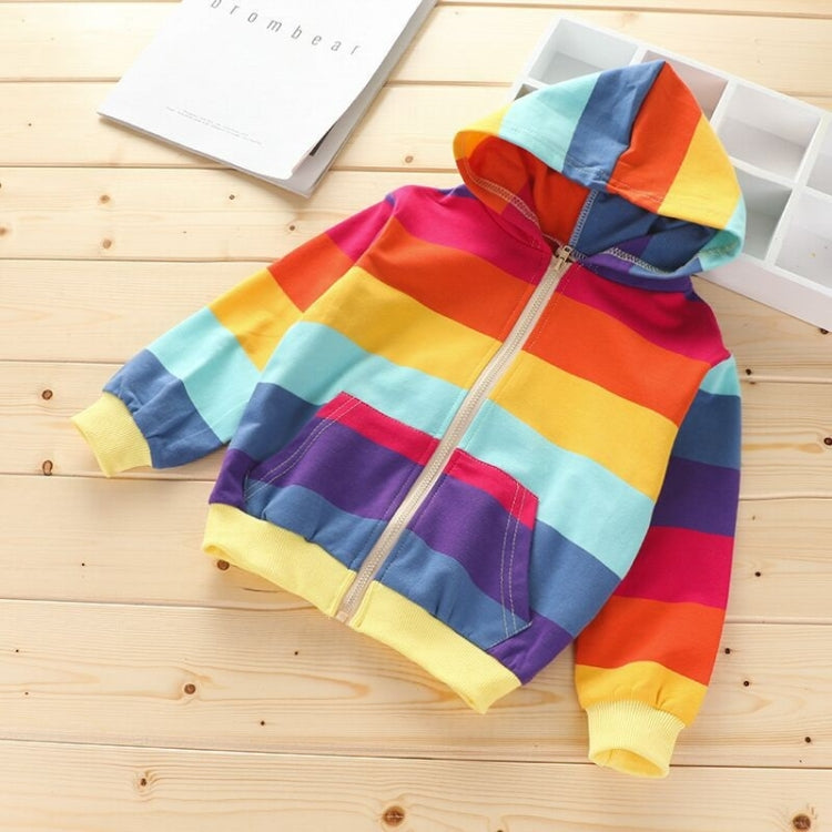 Autumn Horizontal Striped Long-sleeved Zipper Cardigan Hooded Jacket For Girls