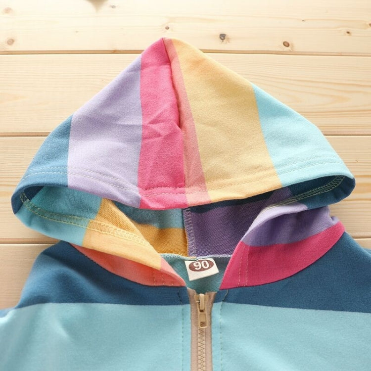Autumn Horizontal Striped Long-sleeved Zipper Cardigan Hooded Jacket For Girls