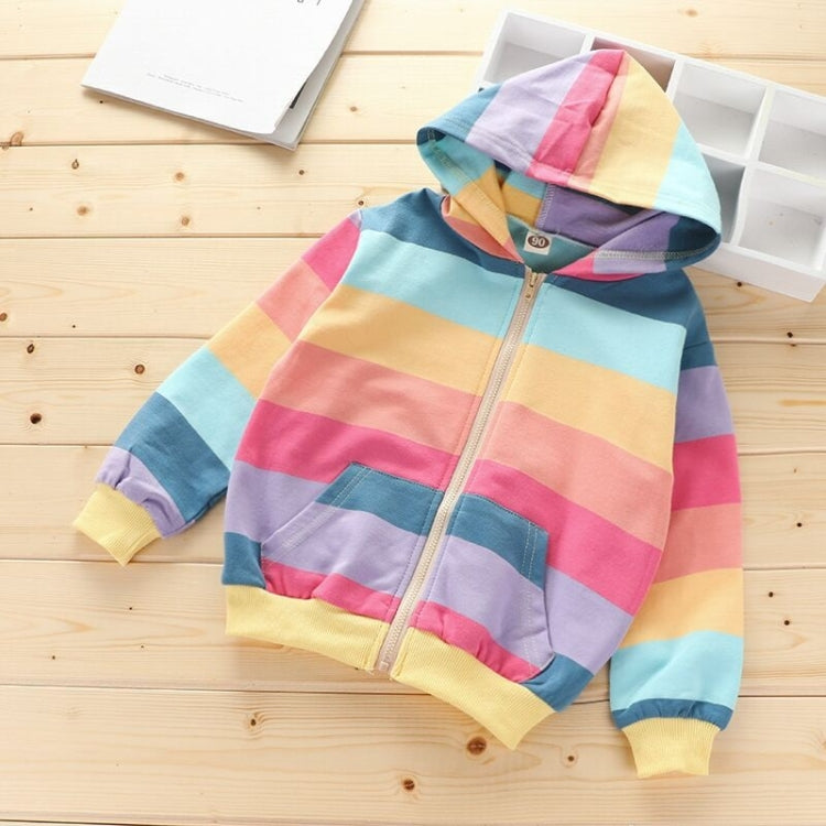 Autumn Horizontal Striped Long-sleeved Zipper Cardigan Hooded Jacket For Girls
