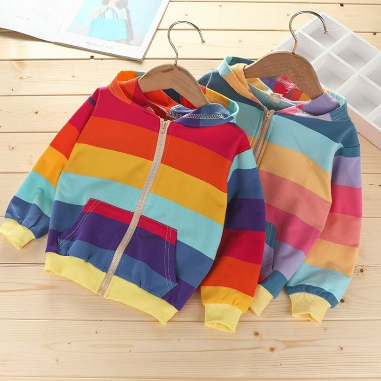 Autumn Horizontal Striped Long-sleeved Zipper Cardigan Hooded Jacket For Girls